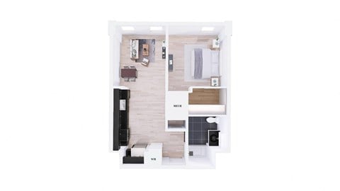 Floor plan for 1 bed, 1 bath, 701 sqft